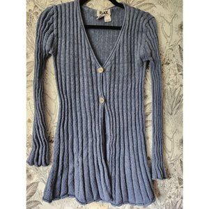 Flax Blue Cardigan Sweater Peruvian Pima Cotton S/M Small/Medium -Read